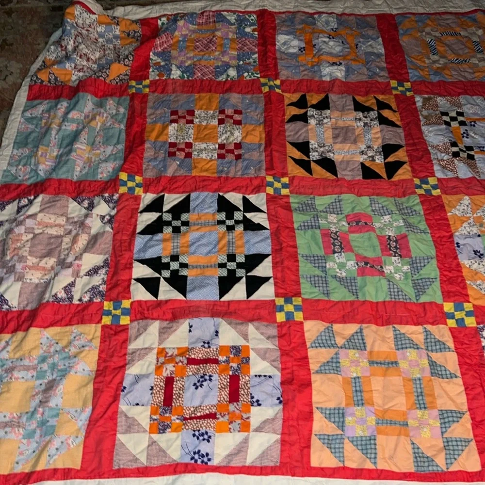 Vintage patchwork quilt 74” x 80” handmade